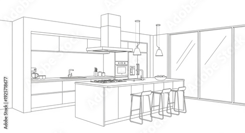 Architectural sketch of a modern office interior space.