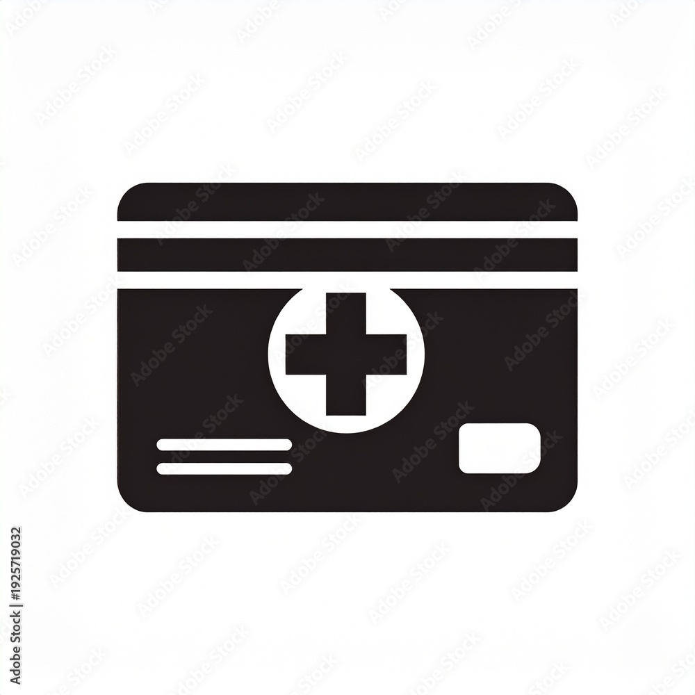 Fototapeta premium Black Credit Card with Medical Cross Symbol on White Background