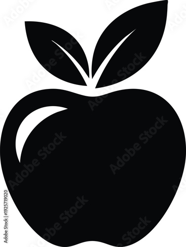 Black silhouette of an apple with two leaves on a white background fruit symbol