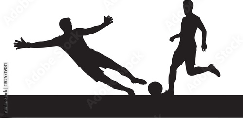 Two soccer players competing for the ball in a dynamic action scene isolated on transparent background, Vector