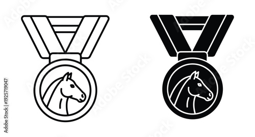Vector illustration of horse racing medals featuring animal head symbols for sports achievement