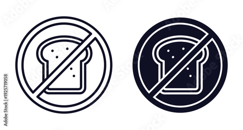 Two black and white icons representing gluten free food restrictions with bread symbols