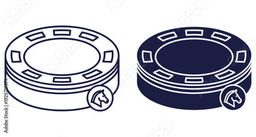 Two minimalist poker chip icons featuring horse head symbol for equestrian sports betting