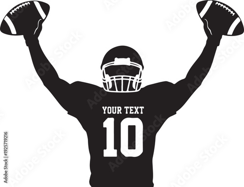 Football player celebrating victory with arms raised and holding a ball isolated on transparent background, Vector