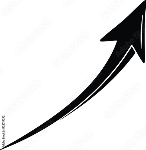 Black upward curving arrow on a white background indicating growth or progress (100