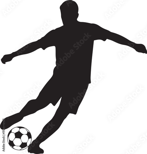 Silhouette of a soccer player kicking a ball on a transparent background isolated on transparent background, Vector