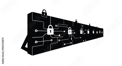 Black circuit board with white padlocks security concept