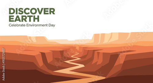Environmental landscape vector illustration with canyon and river