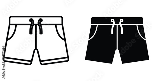 Vector illustration of casual shorts with drawstring and pockets in two graphic styles
