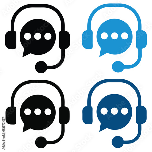 Three Minimalist Icons Representing Customer Support Representative and Communication Channels