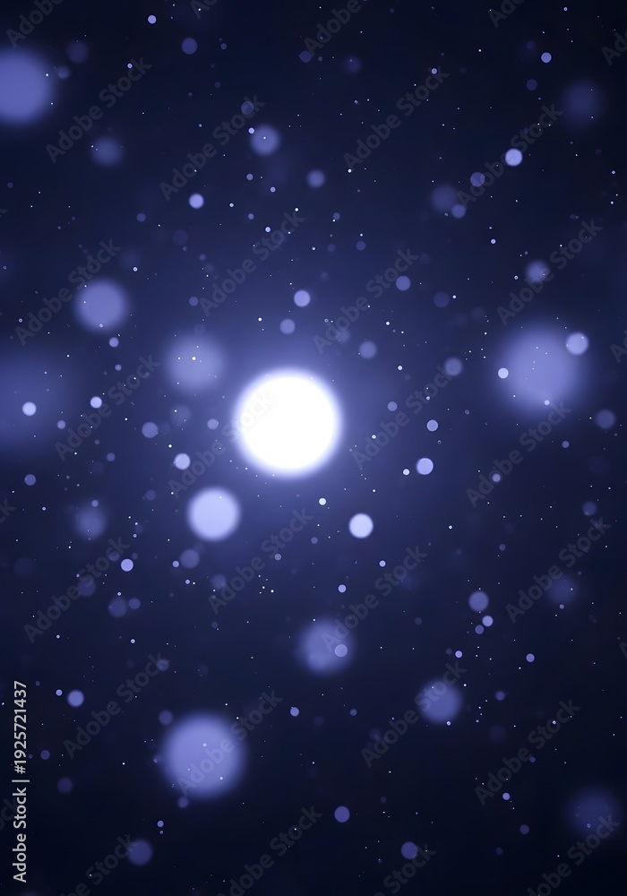 Fototapeta premium An ethereal dark background filled with numerous glowing blue and purple light particles or bokeh effects.
