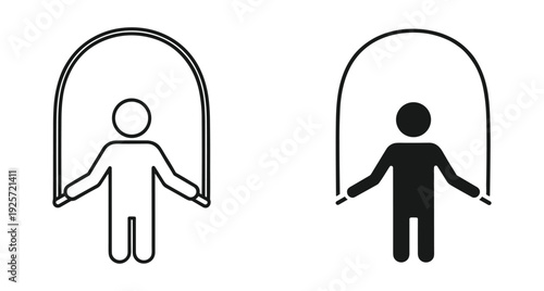 Two simple icons representing a person skipping rope for fitness and cardio exercise
