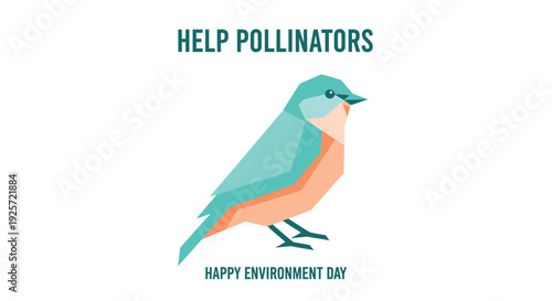 Environmental bird icon, HELP POLLINATORS, Happy Environment Day