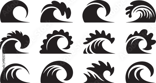 Stylized Black and White Wave in Various Forms water