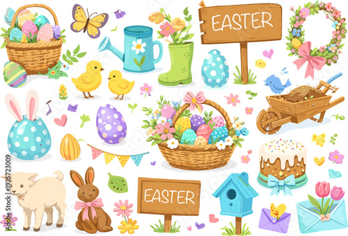 Cute Easter Egg Hunt Elements Illustration