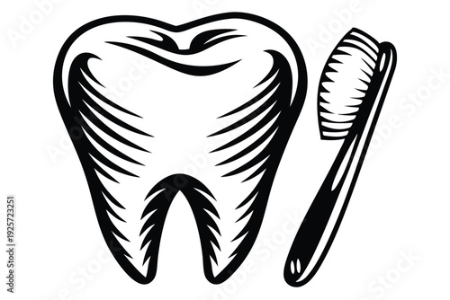 Clean vector tooth icon in black and white for dental hygiene and stomatology applications