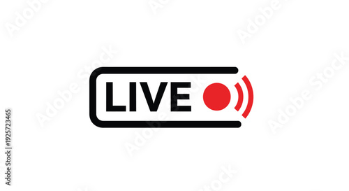 Black and white graphic with the word live and a red indicator