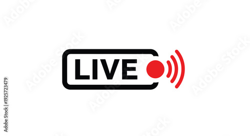 A black rectangle displays the word live with a red broadcast symbol
