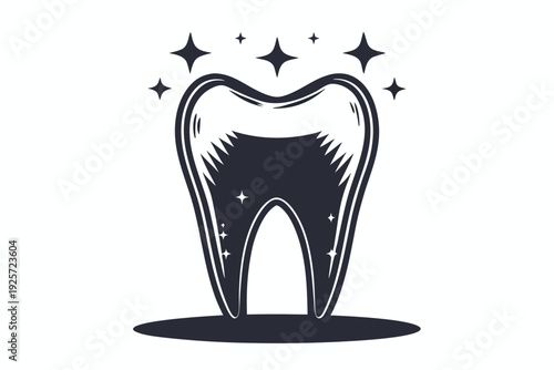 Bold black tooth icon on white background for dental education and dental clinic signage