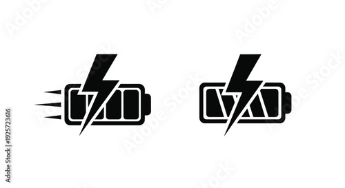 Two black battery icons with lightning bolts illustrating power or charging