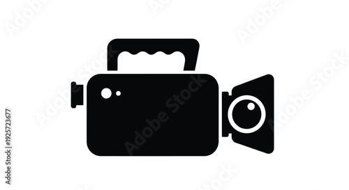 Simple black silhouette of a vintage video camera with a lens