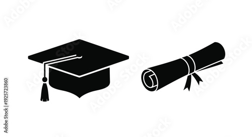 Graduation cap and diploma scroll a symbol of academic achievement