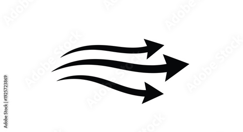 Three black arrows curving and pointing to the right symbolizing speed