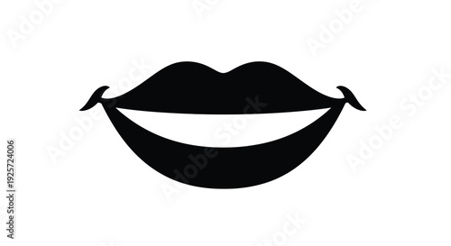 Simple black silhouette of smiling lips against a white background