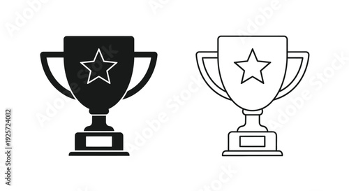 Two black and white trophy icons with a star representing achievement