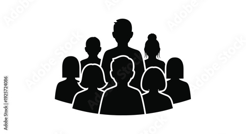 Silhouettes of a group of people possibly a family against a white background