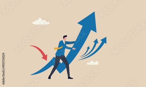 Career growth success career development, increase revenue, income or profit, help or support concept, businessman hand help push arrow rising up for success