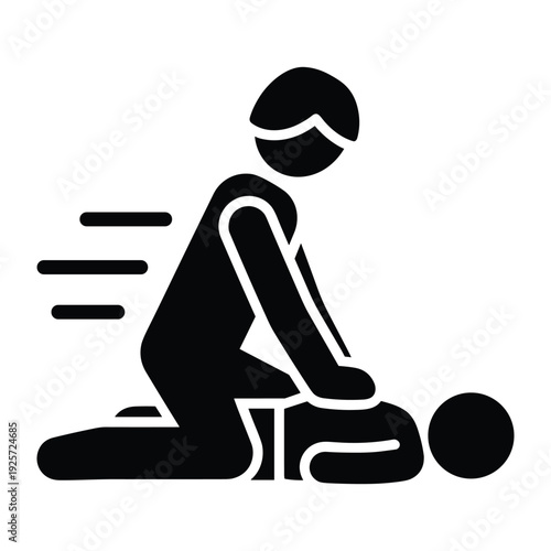 Black silhouette pictogram of a rescuer providing life saving cardiopulmonary resuscitation to unconscious victim
