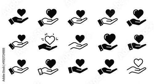 Hands offering hearts a collection of loving gestures silhouette