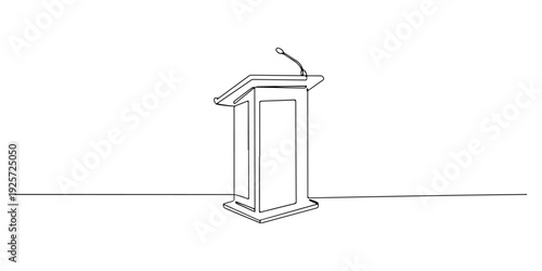 Continuous one line of a podium with a microphone, drawn illustration.
