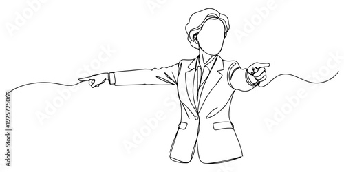 Continuous one line of a leader pointing forward, drawn illustration.