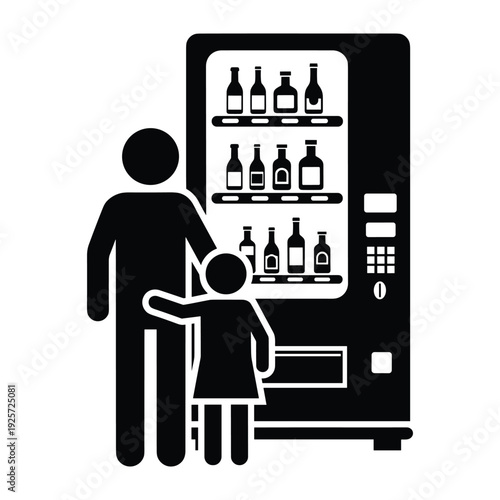 Silhouette of father and daughter choosing a drink from an automatic vending machine