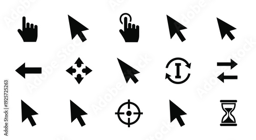 Collection of black cursor icons displayed in a minimalist silhouette
