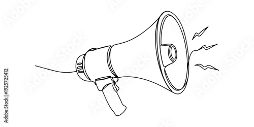 Continuous one line of a megaphone for political speech, drawn illustration.