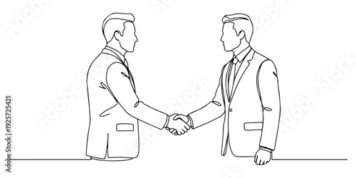 Continuous one line of a handshake between leaders, drawn illustration.