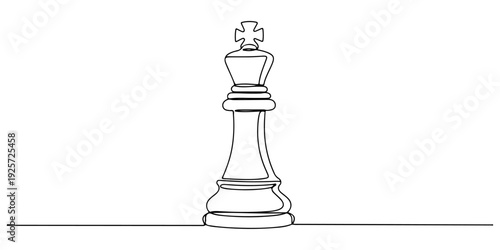 Continuous one line of a chess piece king, drawn illustration.