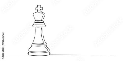 Continuous one line of a chess piece king, drawn illustration.