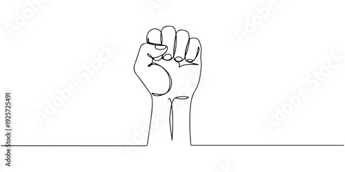 Continuous one line of a raised fist symbolizing power, drawn illustration.