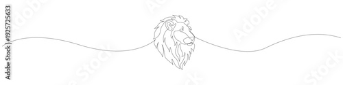 Powerful continuous one line drawing of a lion head with a flowing mane. Minimalist wild cat predator vector illustration for strength and leadership.