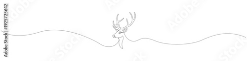 Elegant continuous one line drawing of a majestic deer head with large antlers. Minimalist wildlife animal profile vector for nature and hunting themes.