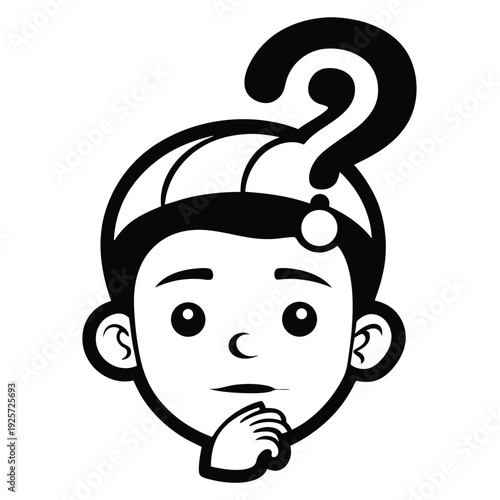 Curious Boy with Question Mark Above Head – Simple Cartoon Thinking Concept