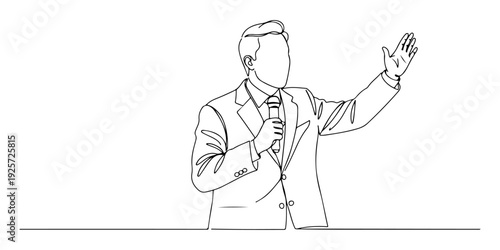 Continuous one line of a politician speaking at a rally, drawn illustration.
