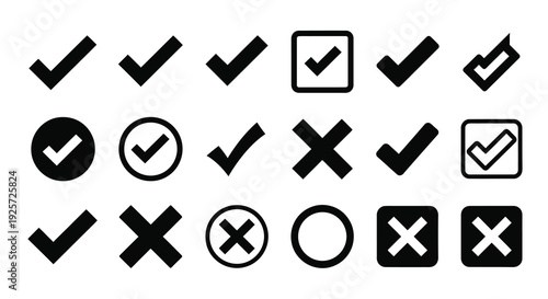 Collection of black checkmark and cross icons displayed as a silhouette