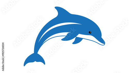 Simple blue dolphin jumping silhouette isolated on a plain white background for marine life and ocean-themed graphic design projects.