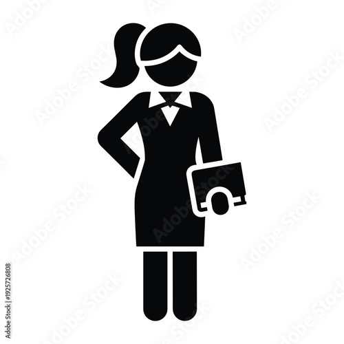 Black silhouette of a professional woman in business attire holding a document folder