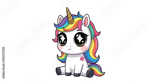 Wallpaper Mural Cute cartoon unicorn with rainbow mane and horn sitting on floor Torontodigital.ca